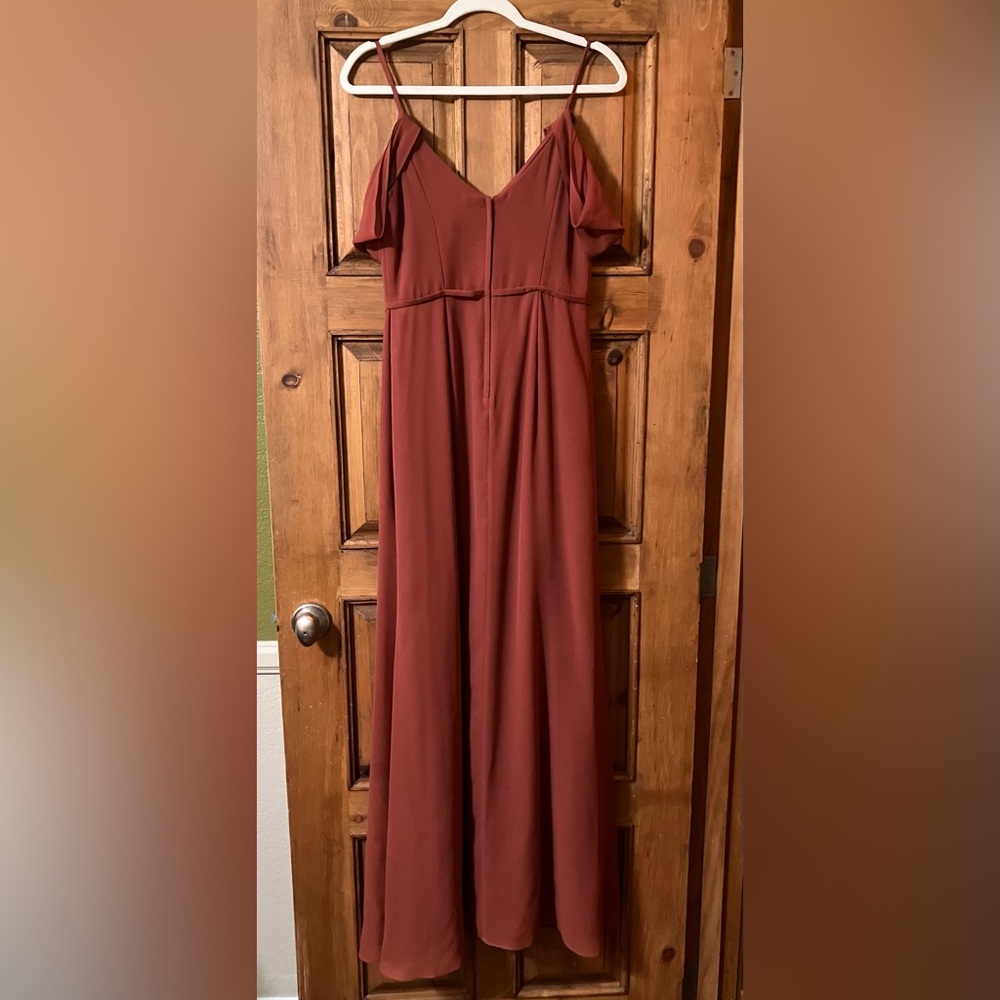 Long Formal Rust Red Flowy Dress - Picture 3 of 7